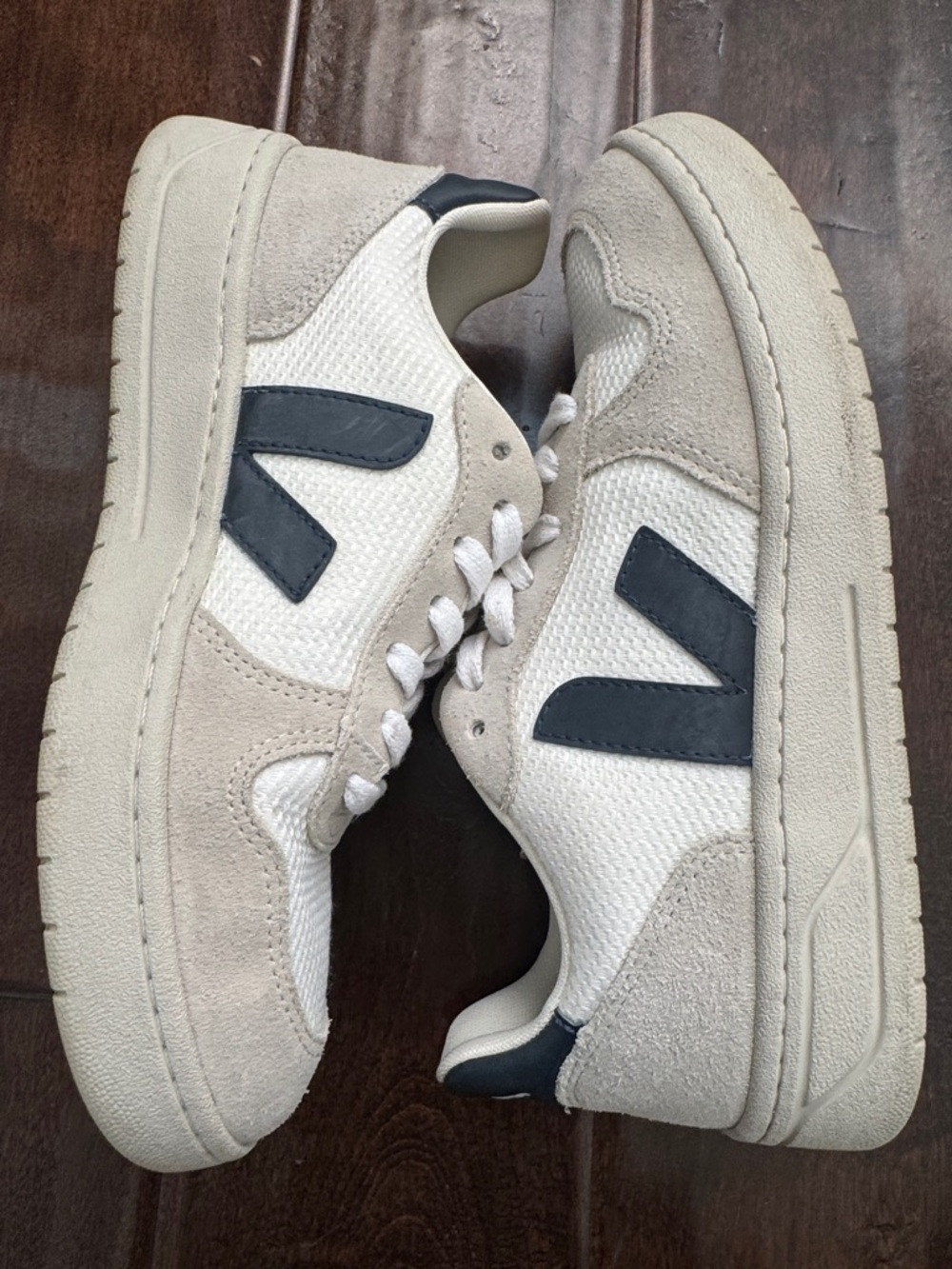 Veja Women's White Cream Sneakers with Black V Logo